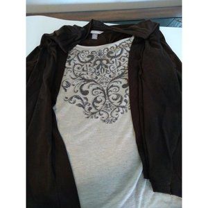 White Stag Sz L 2 in 1 Brown An Cream (Sweater An Shell) beaded front